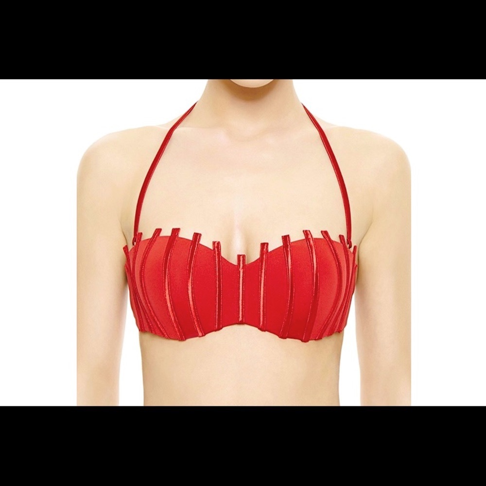 RARE La Perla Graphique Couture Red Bikini top Sz 34 B
